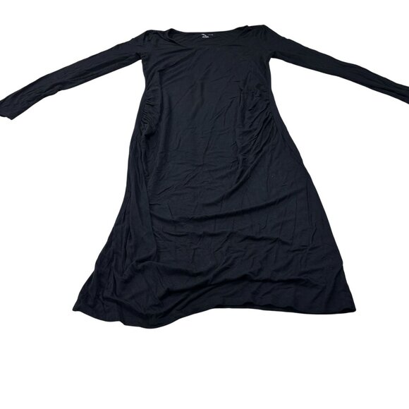 Black Long-Sleeve Midi Dress M Stretchy Viscose Blend - Picture 6 of 13